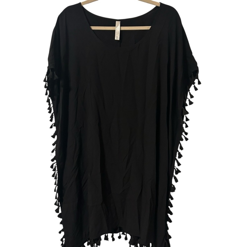 Cacique Black Tassel-Trim Swim Coverup